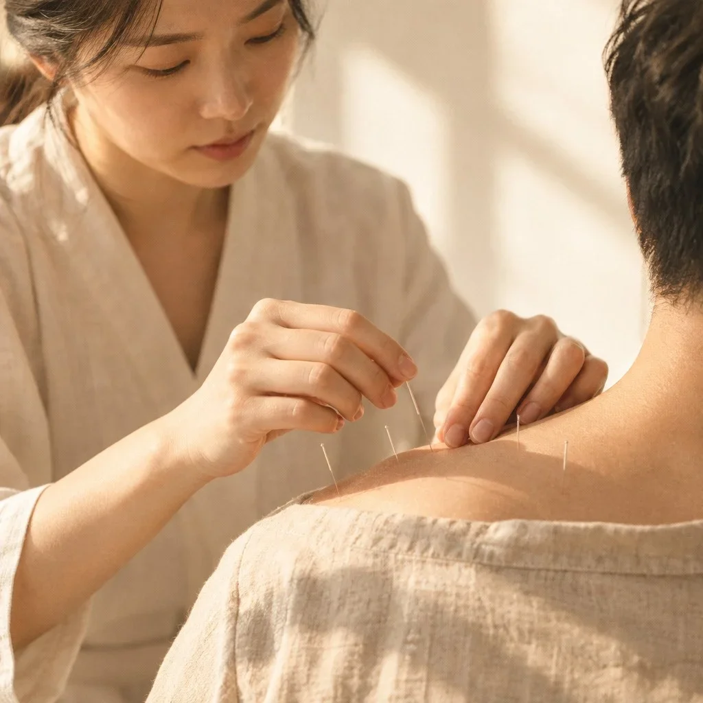한의사가 침 치료를 하는 모습